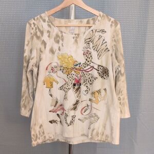 🎵Chico's Embellished "Shopaholic" 3/4 Sleeve T🎵